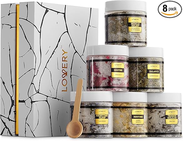 Gifts for Women Who Have Everything, Epsom Bath Salts Gift Basket Set, Relaxing Self Care Salt W/Essential Oil, Christmas Gifts for Mom, Lavender, Eucalyptus, Lemon, Coconut, Tea Tree, Honey Almond