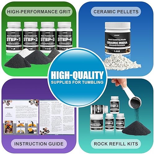 Miniatura 7 de Juego de recambio de arena y pulido de 4.5 libras, 4 pasos profesional para desbloquear impresionantes piedras pulidas. Ideal para National