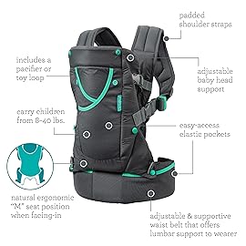 Infantino Carry On Active Baby Carrier, Ergonomic Multi-Pocket Baby Carrier for Newborn to Toddler 8-40 lbs with Padded Straps, Lumbar Belt Storage & Pacifier Loop, Registry Essential, Gray