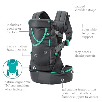 Infantino Carry On Active Baby Carrier, Ergonomic Multi-Pocket Baby Carrier for Newborn to Toddler 8-40 lbs with Padded Straps, Lumbar Belt Storage & Pacifier Loop, Registry Essential, Gray