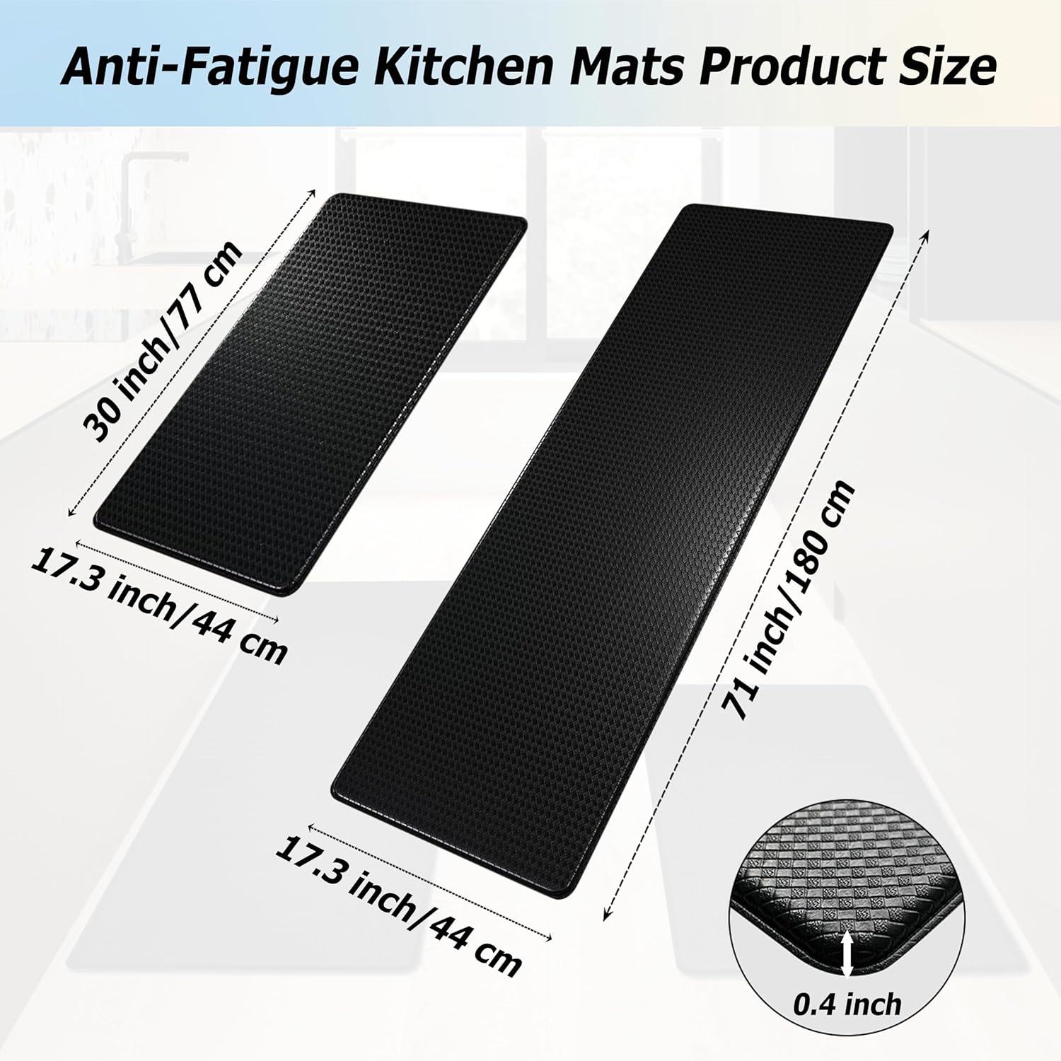 Artnice Kitchen Mats for Floor 2PCS, 0.4inch Stylish Anti Fatigue Mat, Non-Slip Standing Desk Mat, Waterproof Kitchen Rugs Set for Kitchen Floor, Office, Sink, Laundry 17.3"×30"+17.3"×71"