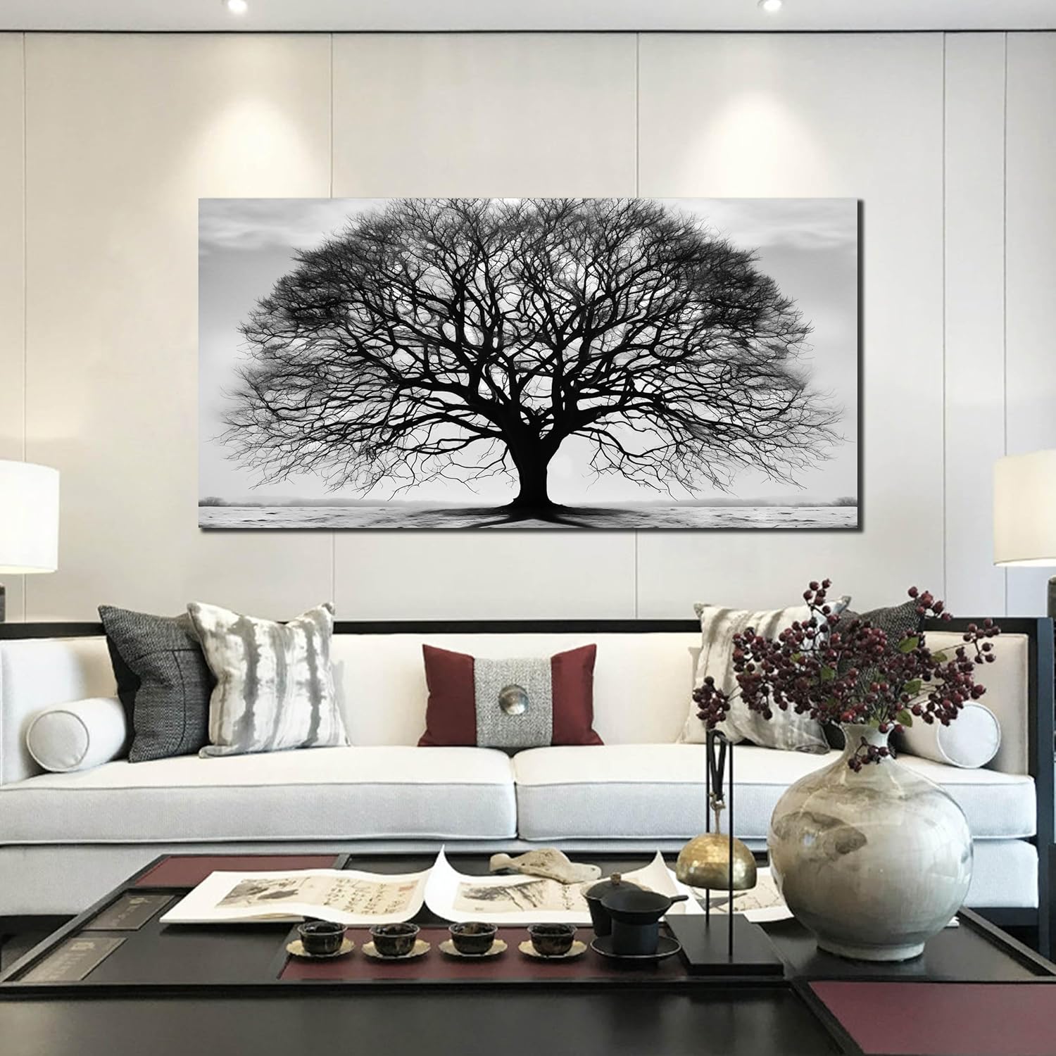 Prepeyssee Tree of Life Wall Art Large Artwork Black and White Wall Art Modern Landscape Nature Canvas Prints Decor for Living Room Bedroom Office Ready to Hang 29"x59"