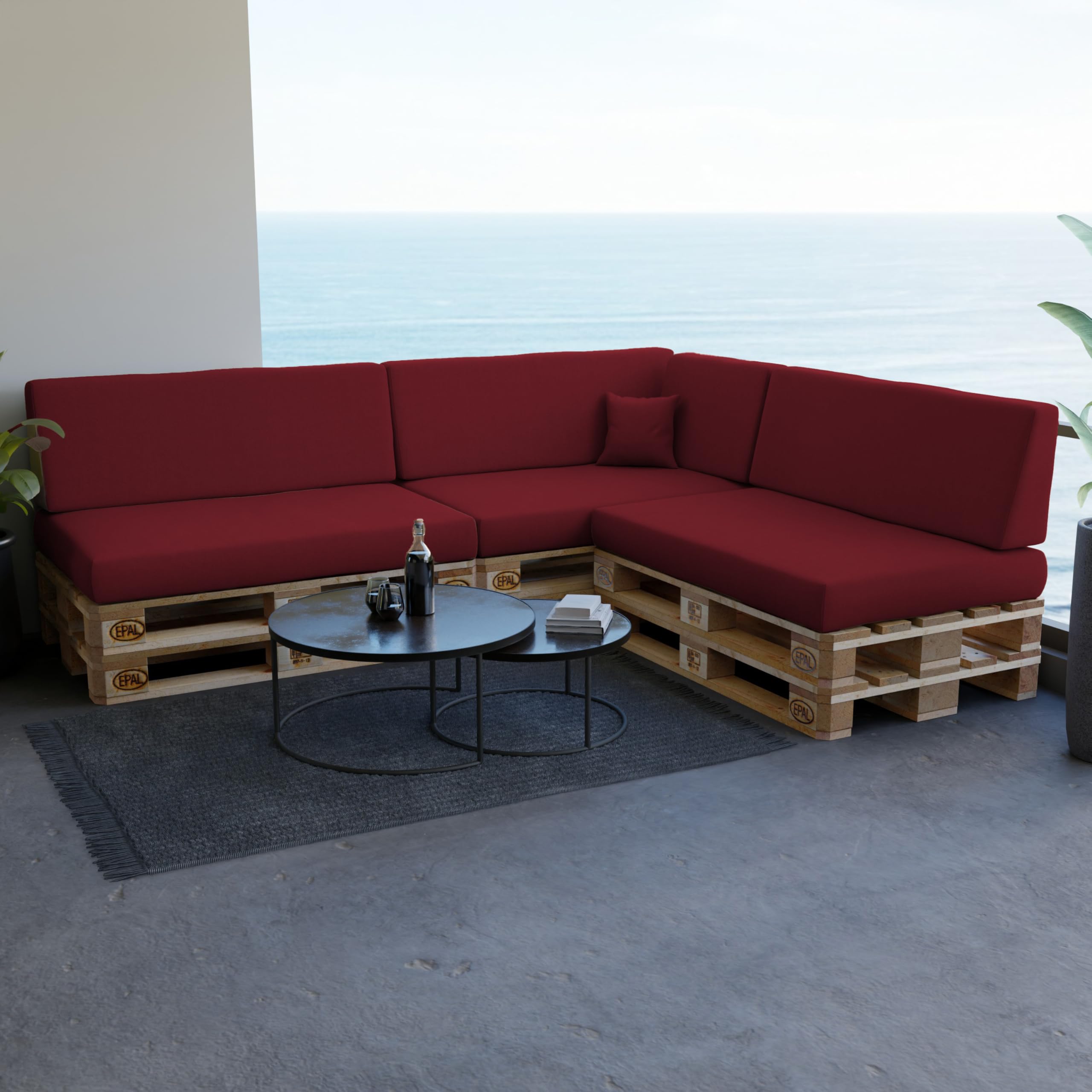 POKAR Euro Pallet Seating Set of 2: 1x seat cushion 120x80cm + 1x back cushion 120x40cm, cold foam, removable covers, Home Garden Furniture DIY, indoor outdoor pillow, without pallets, Beige — view 103