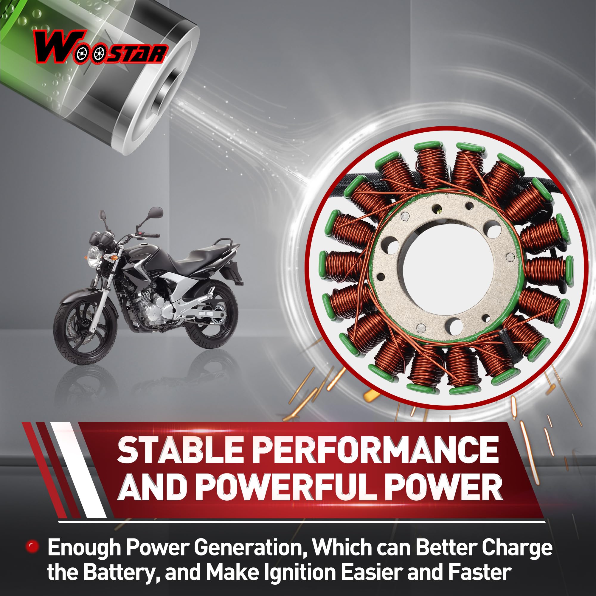 WOOSTAR 18 Bobinas 5 Cable Estator Magneto Reemplazo para 2007-2011 YS250 YBR250 OEM 5D1-H1410-00-00 5D1-H1410-01-00