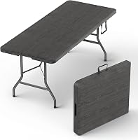 OurModernSpace 6FT Foldable Table with Built-in Handle & Steel Legs - Heavy Duty Portable Folding Table for Parties, Events, Camping