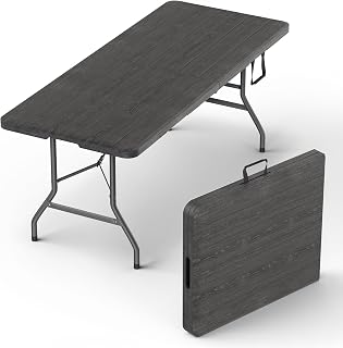 OurModernSpace 6FT Foldable Table with Built-in Handle & Steel Legs - Heavy Duty Portable Folding Table for Parties, Events, Camping
