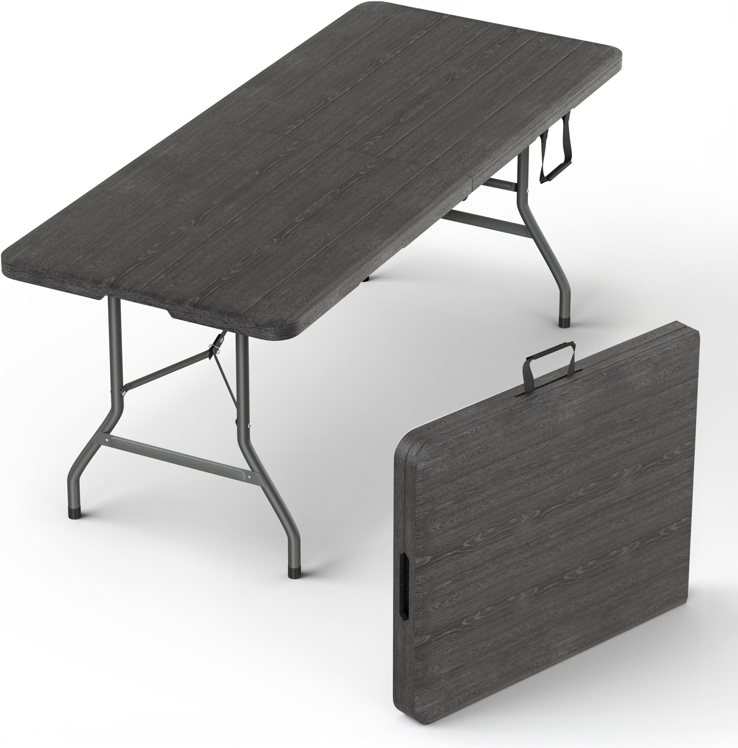 6 Feet Foldable Table with Built in Handle & Steel Legs | 6FT Heavy Duty Folding Portable | Perfect for Party, Dining, Wedding, Events, Picnic Indoor, Outdoor, Camping, Utility, Folding - 6 Foot