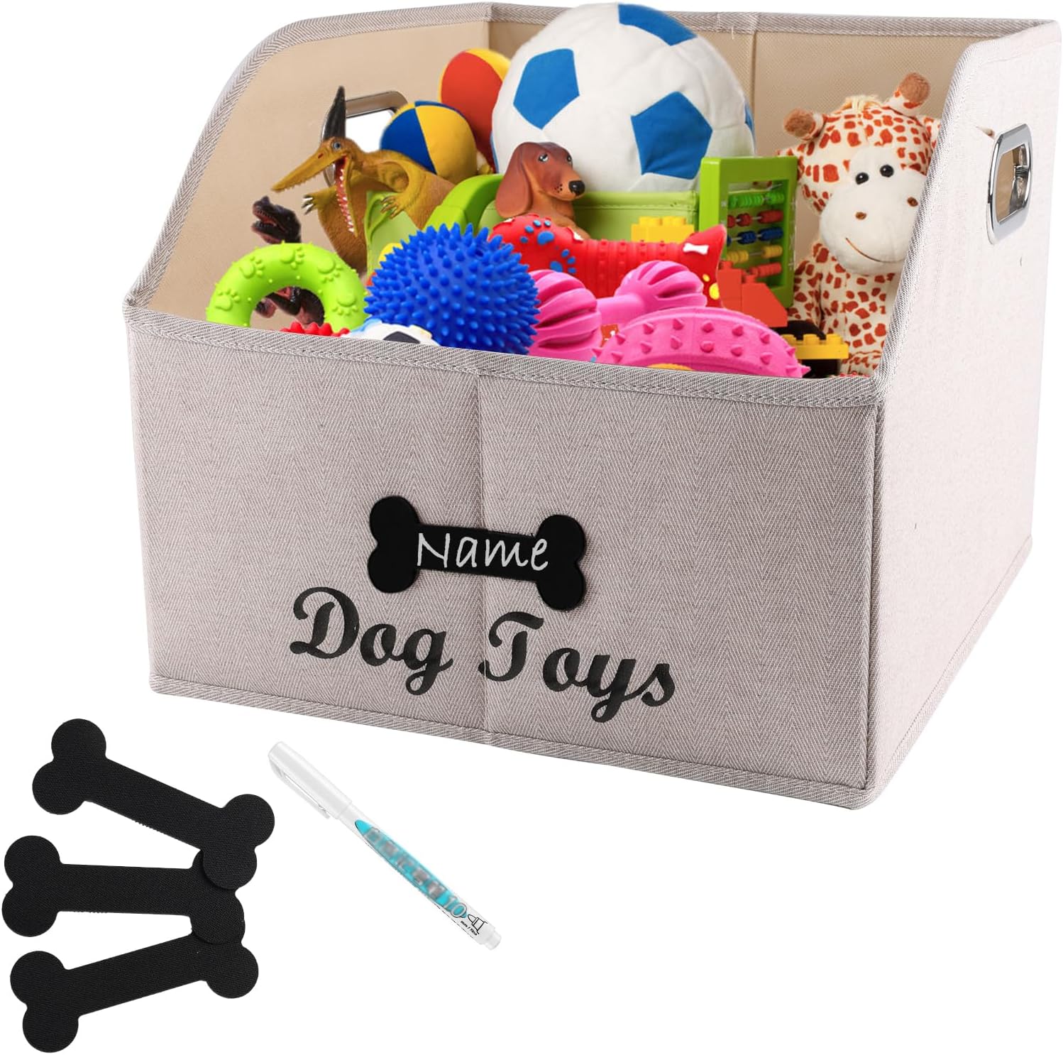 Geyecete Big Dog Toys Storage Bins Canvas Foldable Fabric Trapezoid with metal handles pet Baskets,Storage Bin Large toy box Organizer-BonePaw