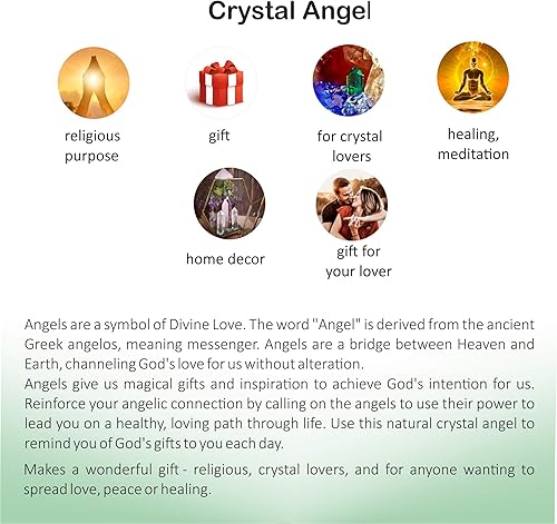 Miniatura 8 de Wonder Care - Cristal de cuarzo de bolsillo de ángel de la guarda, piedra preciosa natural de la paz reiki curativa de Navidad (1.5-2 pulgadas)