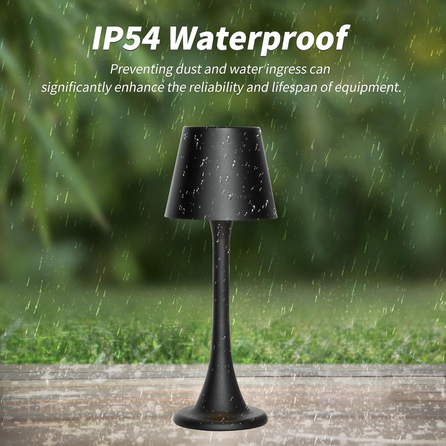 Mr. White Outdoor Waterproof Cordless Rechargeable Portable Touch Battery Operated Powered Table Lamp for Restaurant Kitchen Patio Dinner Dining (Black)