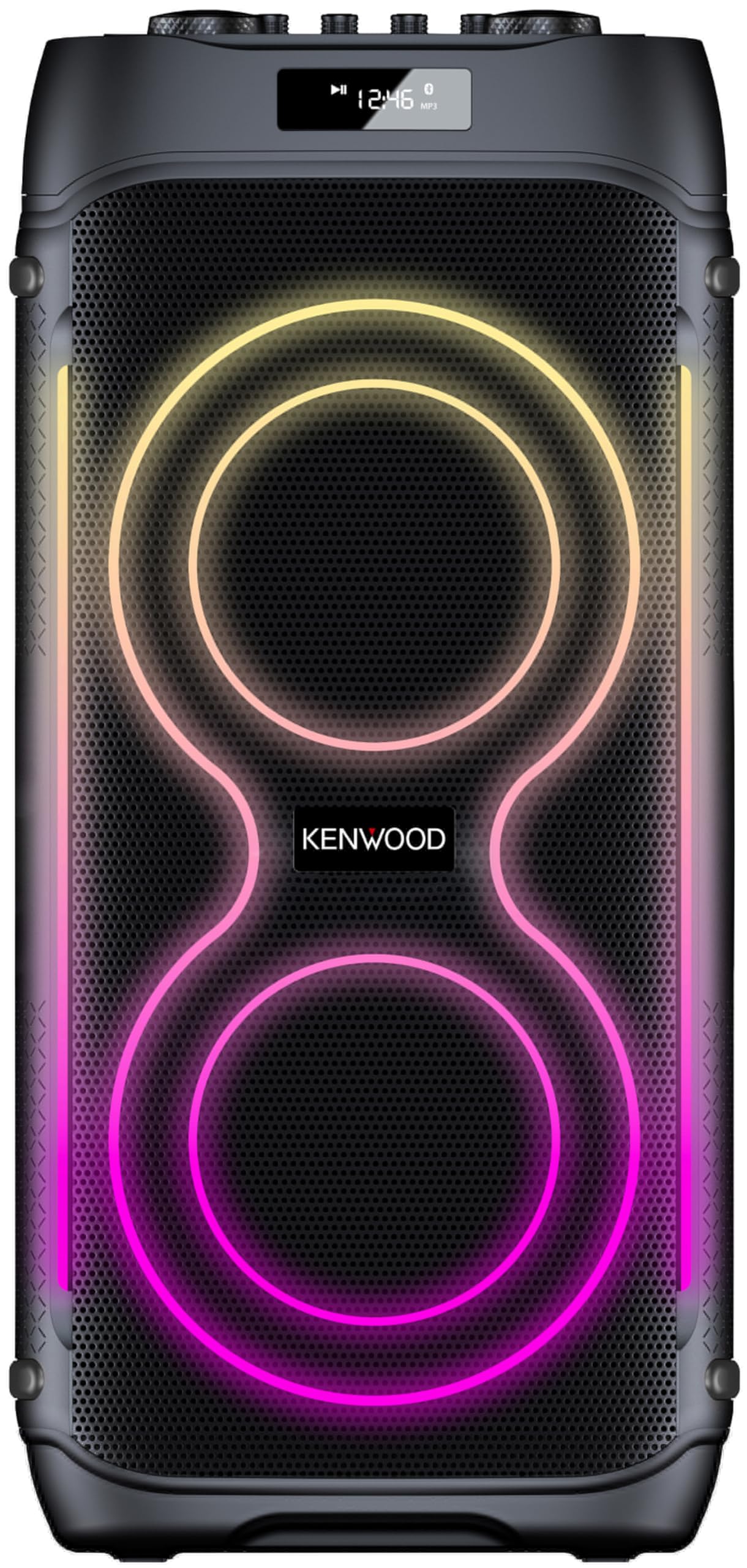 Kenwood AS-P400BT Altavoz Party 100 W RMS, Bluetooth 5.3, DSP, TWS estéreo, USB/TF/AUX, Entrada de micrófono y Guitarra, Luces LED, Controles Bajos/Agudos, batería hasta 8h – Negro