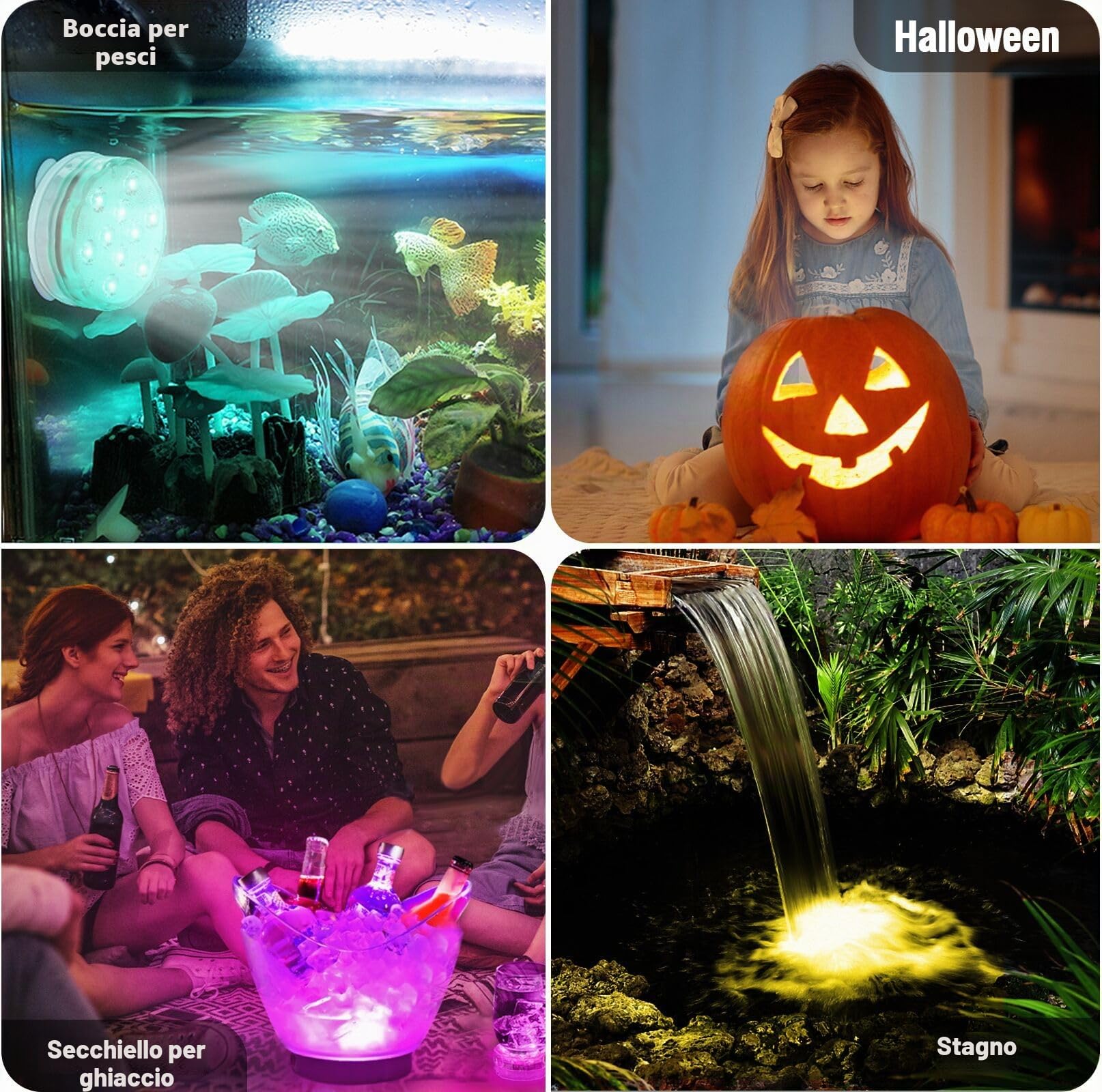 Qoolife Ricaricabile LED Sommergibili Con Telecomando, USB RGBW Luci Piscina Impermeabile Subacquee per La Cerimonia Nuziale, Partito, Piscina, Fish Tank Decorazione (1Pacco)
