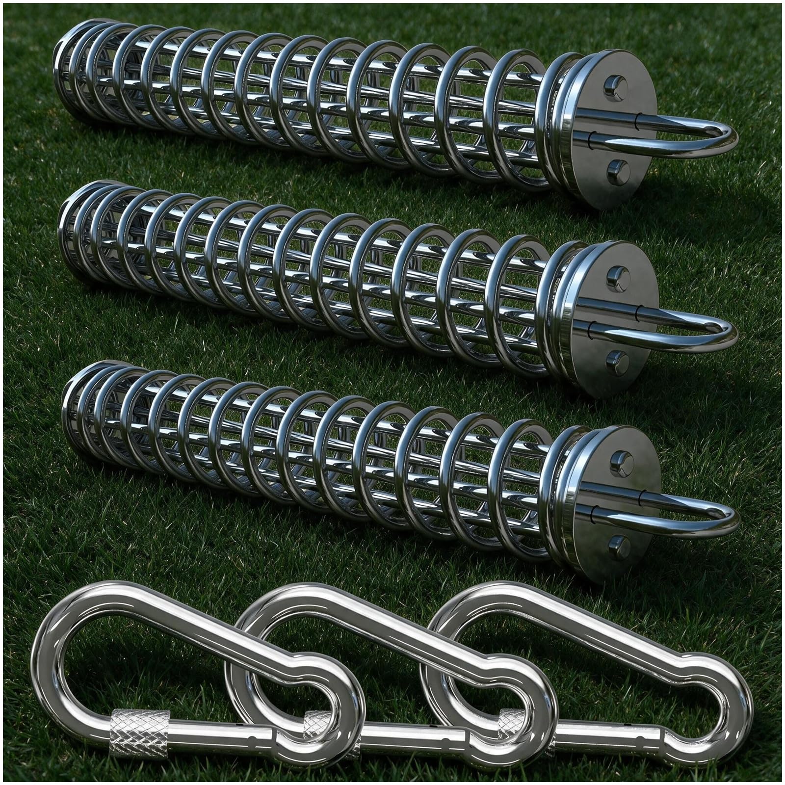 MOLANZ Dog Tie Out Spring Shock Absorber, Heavy Duty 304 Stainless Steel with Carabiners for 3 Medium & Large Dogs, Spring Pole, Stake Cable Leash, Yard Camping Ties โ Fits Multiple Dogs (3 Springs) โ image 1
