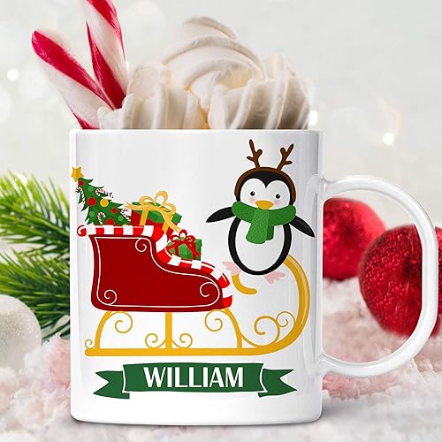 Miniatura 3 de Personalized Penguin Christmas Mug Customized with Kids Name Unbreakable Child's Xmas Tree Mug Dishwasher Safe BPA Free