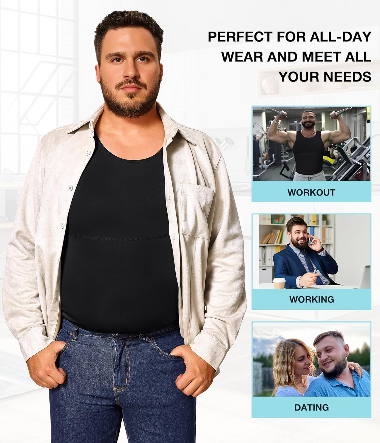 Eleady Gynecomastia Compression Shirt Men - Body Shaper Tank Top Mens Slimming Undershirt Slimming Shirts Plus Size - Image 7