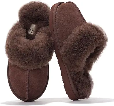 Project Cloud Genuine Leather Slippers for Women Footwear with Genuine Fur Lining Womens Clogs & Mule - Non-Slip Indoor/Outdoor Scuff Womens Slippers with Memory Foam Insole (Henka)