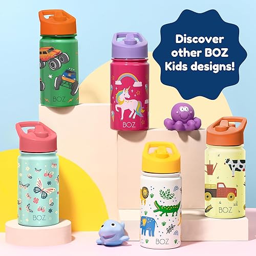 Miniatura 9 de BOZ Botella de agua para niños pequeños con tapa con popote, botella de agua aislada de acero inoxidable para niños, botella de agua a prueba de