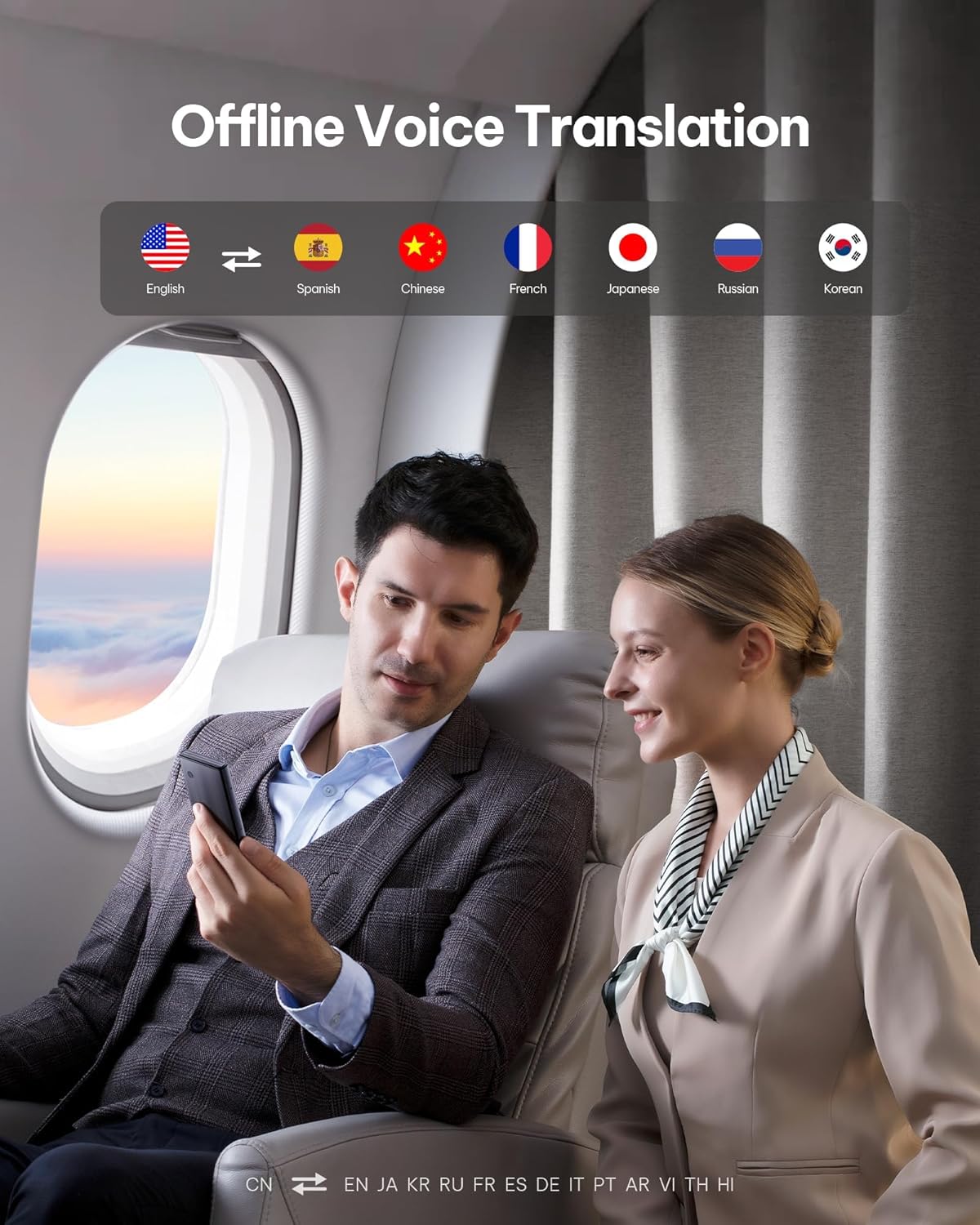 iFLYTEK AI Language Translator Device — 60 Languages, Real-Time Split-Screen & Two-Way Instant Voice Translation, 18 Offline Packs, 2-Year Global Data for K-12 Education, Business, Travel