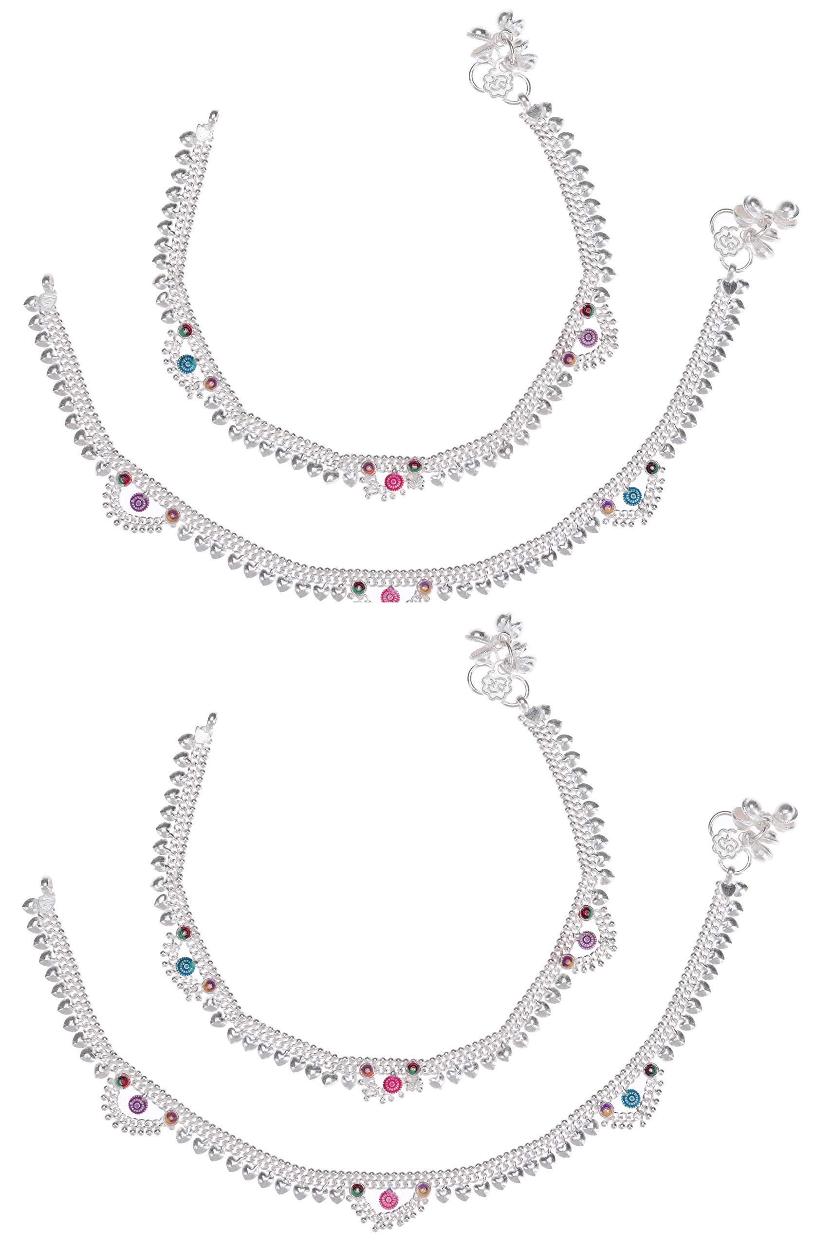 AanyaCentric Pack of 2 Pair Indian Traditional Ethnic Silver Plated Anklet Leg Bracelet For Women Payal Girls Kolusu (B08JQM8GQX) Amazon Price History, Amazon Price Tracker