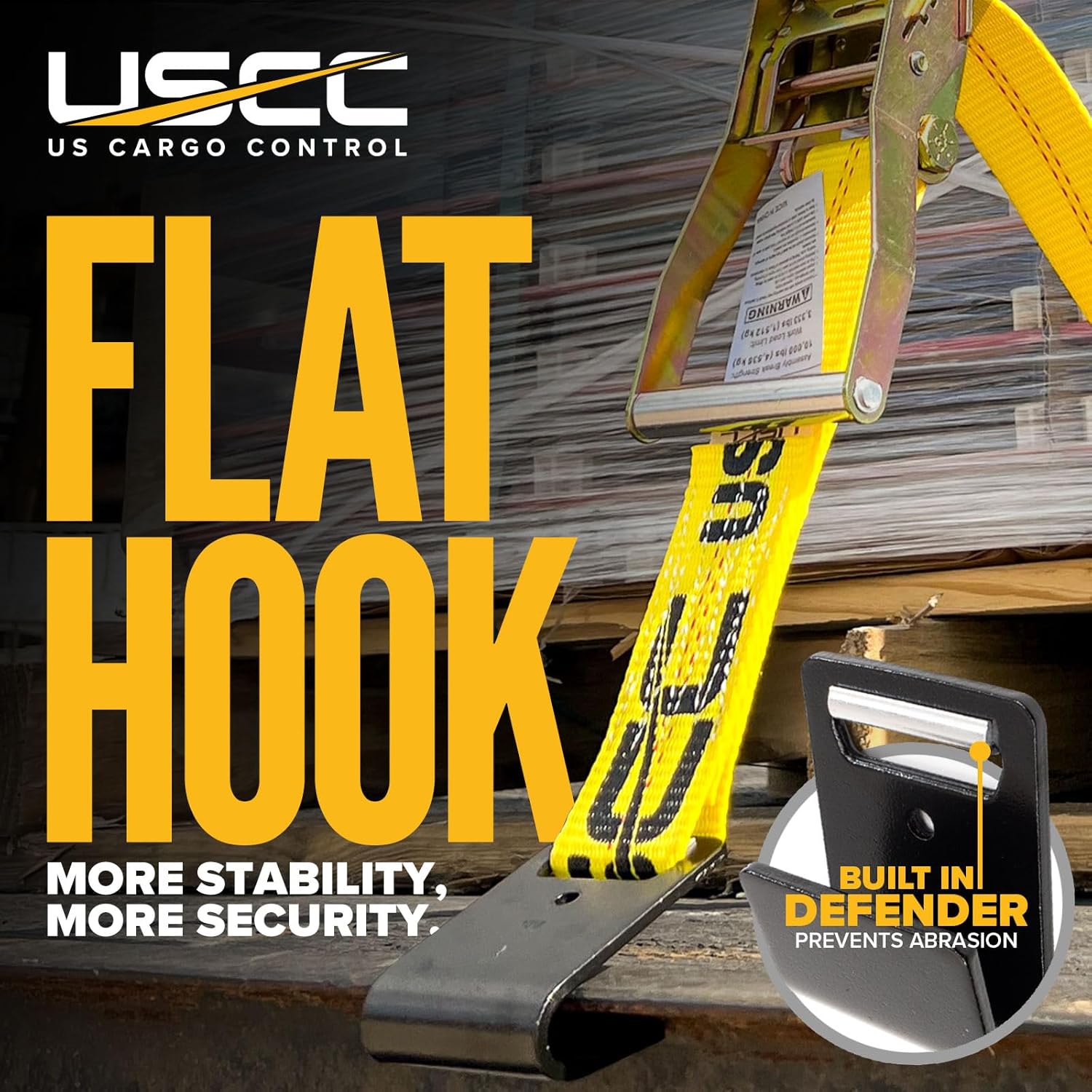 US Cargo Control 2 Inch Ratchet Straps Heavy Duty (10-Pack), 2" x 30' Flat Hook Ratchet Straps, 10,000 LBS Break Strength, Yellow Heavy Duty Tie Downs with Black Flat Hooks for Flatbed Trailers - Image 6