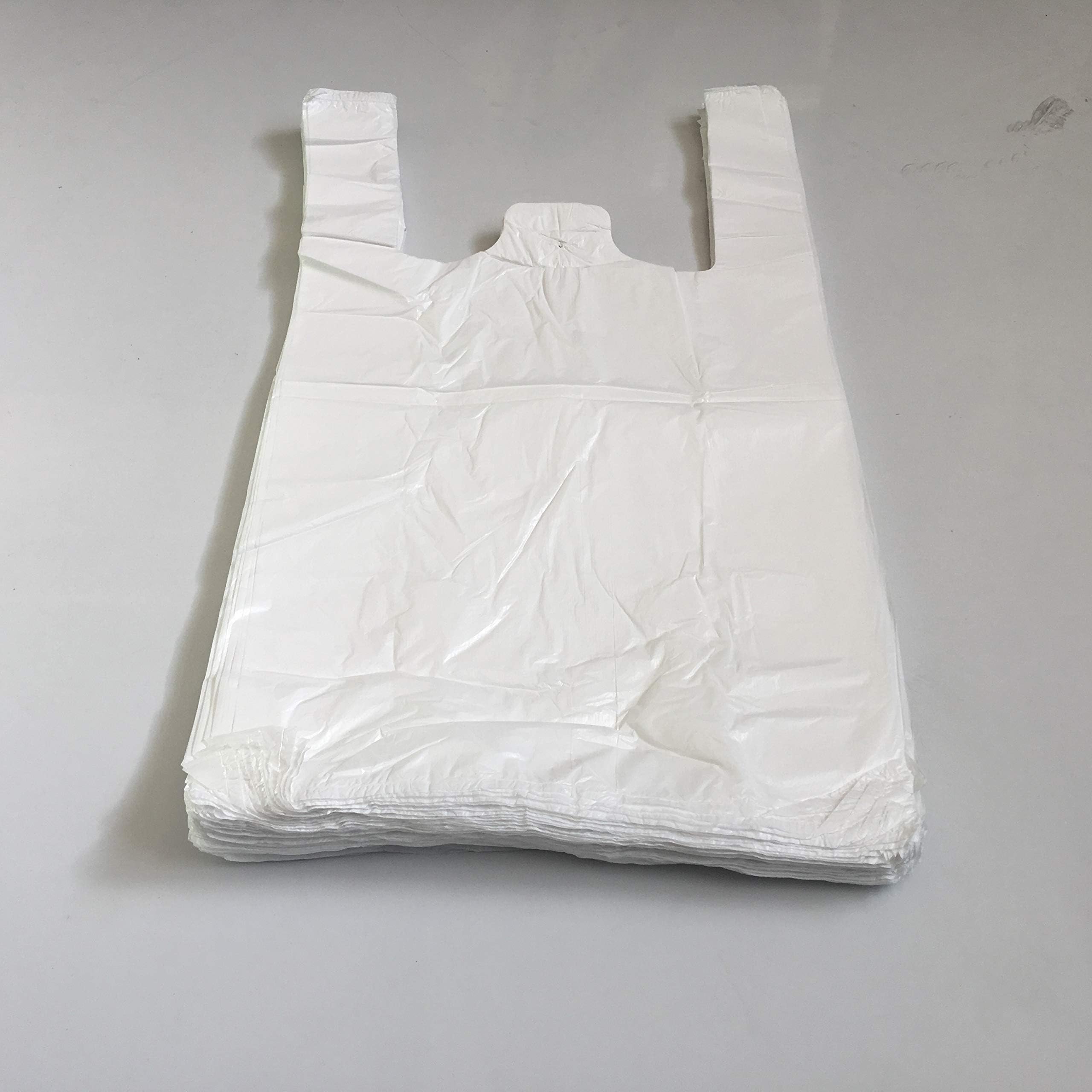 TezraftaarTezraftaar® 500 x Vest Carrier Bags 13" x 19" x 23" 22mu White Heavy Duty Plastic Carry Bags for Apparel Shopping Supermarket Groceries