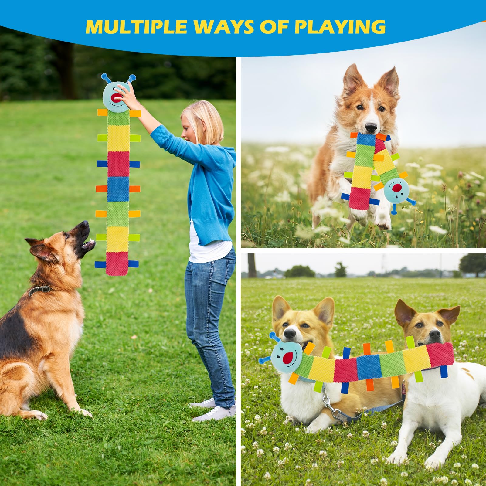 PAWCHIE Juguetes chirriantes para perros, juguete de peluche sin relleno para perros, juguetes masticables con papel arrugado para dentición y masticación, juguetes duraderos y resistentes para perros