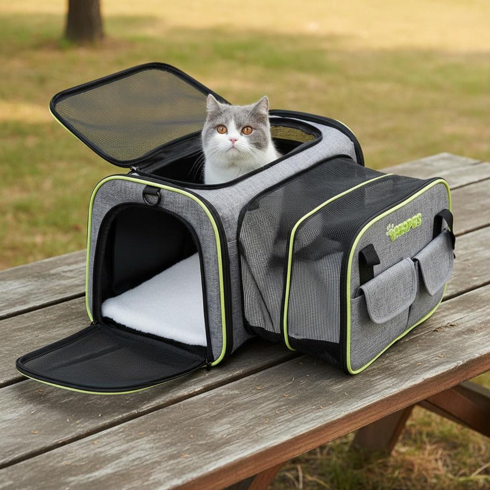 Baoblaze Transportín Expandible Mochila para Mascotas Mochila para Gatos Mochila para Perros Bolso de Viaje Expansión Trasera Tipo y Múltiples Aberturas de, Túnel Único