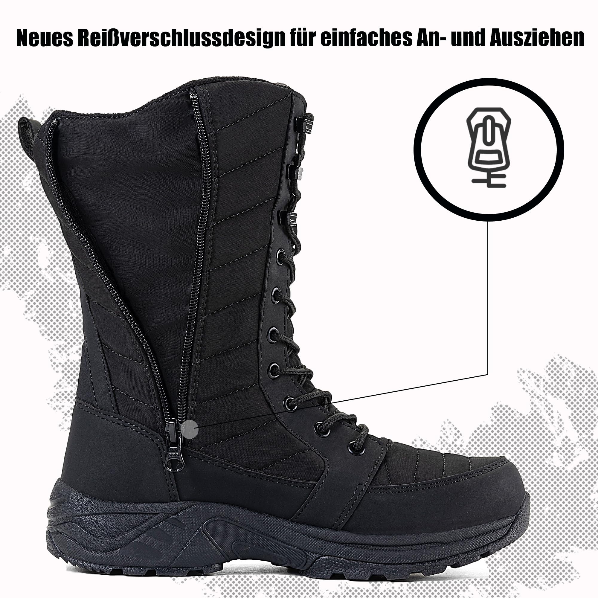 SHULOOK Winterstiefel Damen wasserdicht gefüttert Warm | Winterschuhe Schneestiefel Reißverschluss rutschfeste Winterboots Hohe für Wandern Camping Stiefel Damen