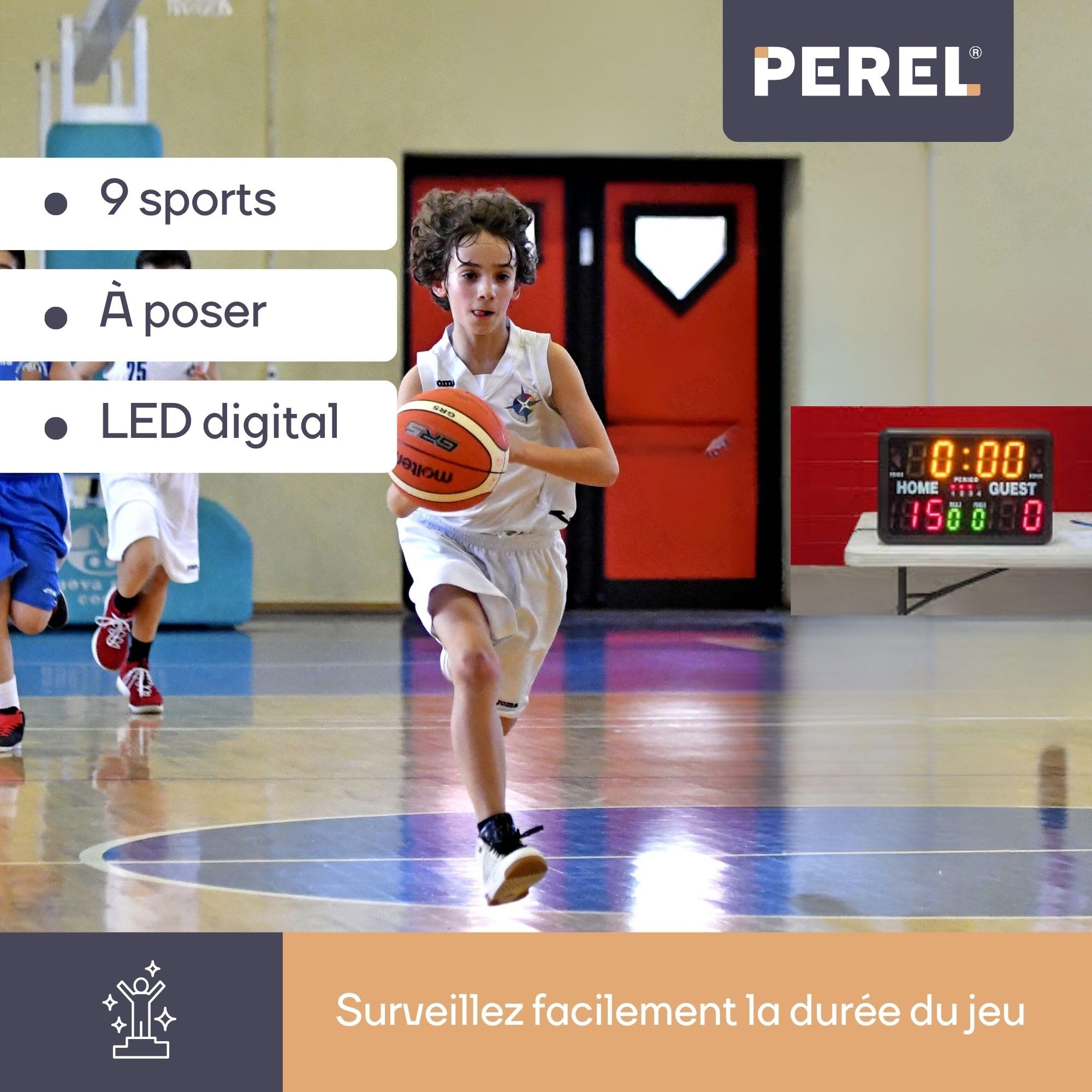 Perel Tableau d’Affichage LED Multisport numérique avec minuterie et chronomètre, modèle de Table ou Autonome, pour Utilisation intérieure et extérieure sous abri, pour entraînements matchs et