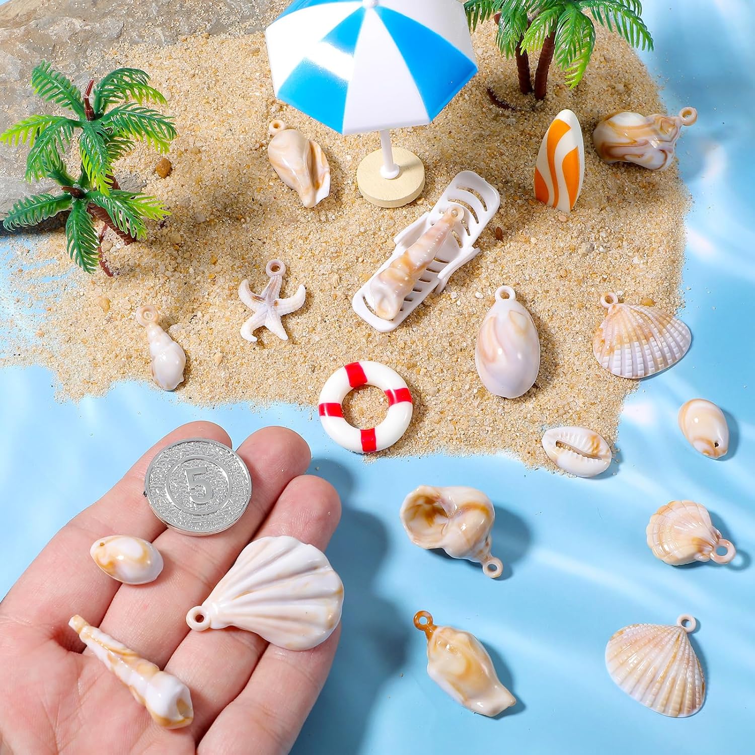 44 Pcs Shell Charms Assorted Acrylic Beach Charms Seashell Spiral Starfish Conch Cowrie Ocean Shell Pendants 3D Summer Beach Charm Shells with Holes for Necklace Bracelet Earring Jewelry Making - Image 6