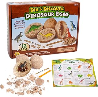 Dino Egg Dig Kit Including 12 Different Dinosaurs in Eggs Science STEM Toys for Kids Easter Party Archaeology Paleontology Educational Learning Kids Activity