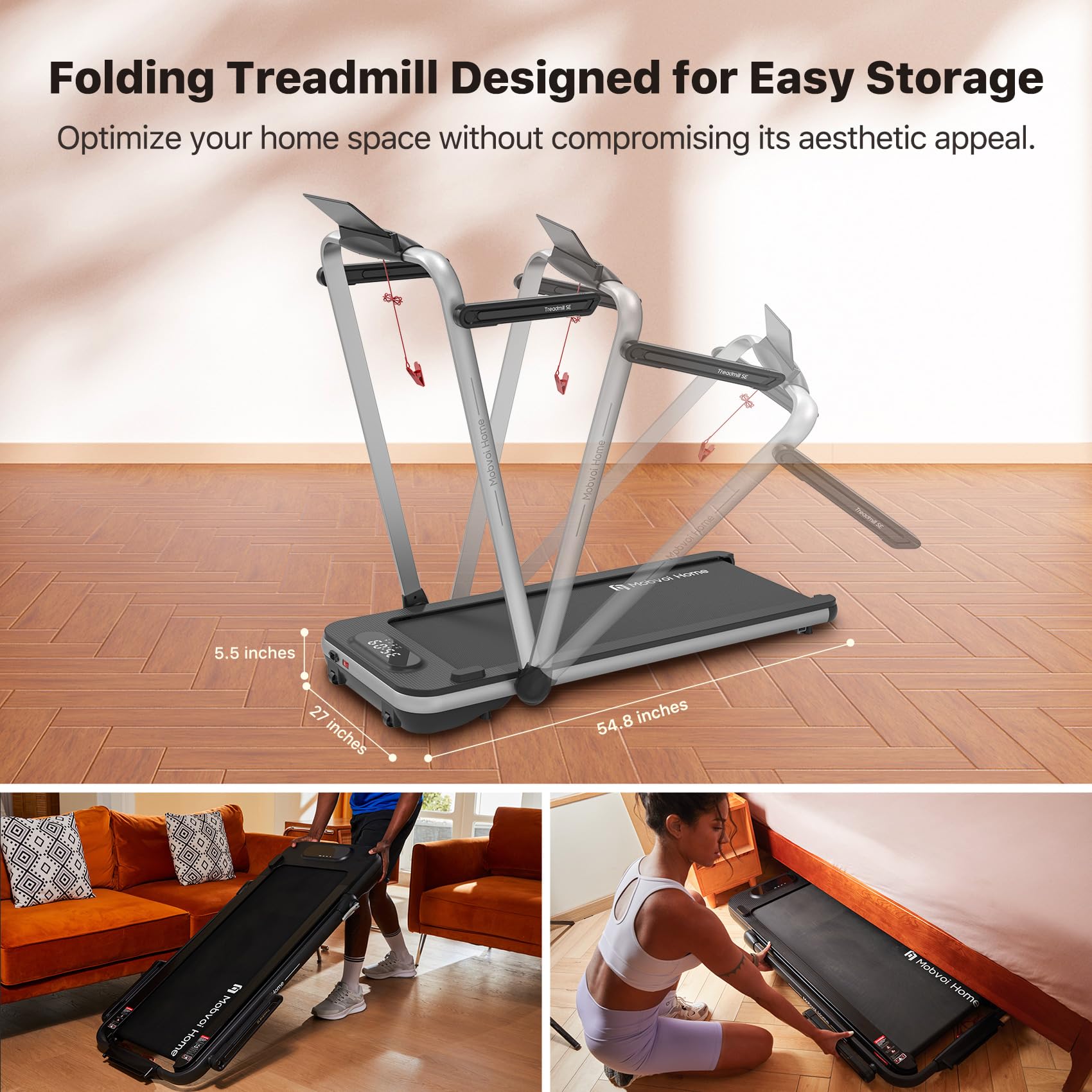 Mobvoi Home SE Smart AI Tapis Course Pliable 12km/h 120kg App TicSports LED Télécommande Compact Bureau Maison