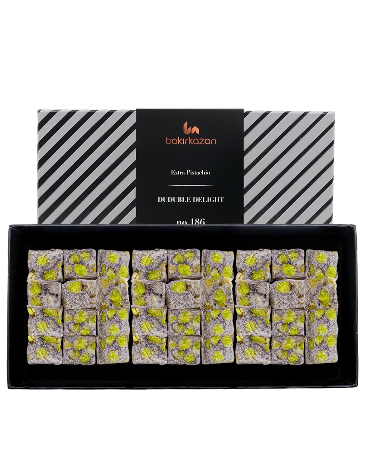 Turkish Delight Extra Duduble by BAKIRKAZAN, %40 PISTACHIO Turkish Delights Candy 8.8 oz Luxury Food Gifts, Turkish Candy Assorted Flavors gourmet candy, Best Food & Beverage Christmas New year Gifts Option, Lokum, Vegan Turkish Snacks ramadan bar baklava Halal Eid al-Adha sweets