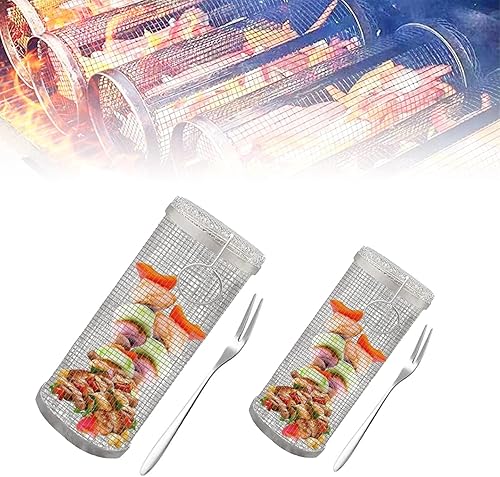 Cesta de parrilla rodante, cesta de parrilla de barbacoa, malla redonda de acero inoxidable para parrilla, cestas para parrilla al aire libre,