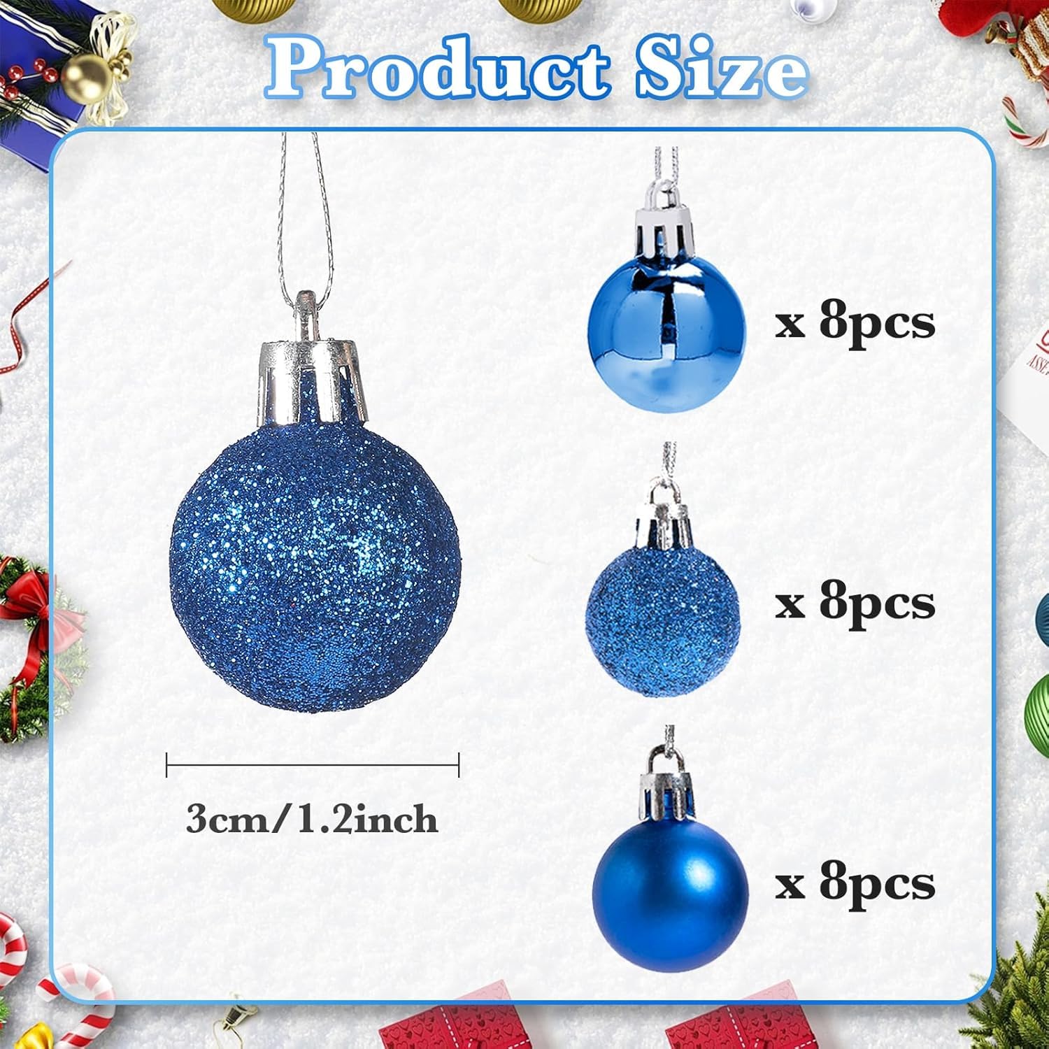 Blue Christmas Ball Ornaments - 24 Pcs -3