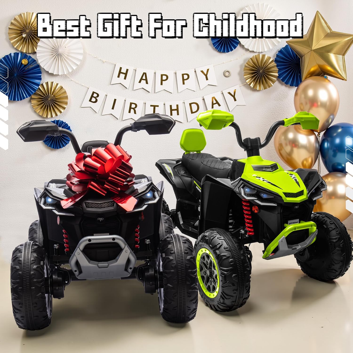 24V Ride On Car for Kid, ANRLI 4X4 Kids ATV 4 Wheeler w/800W Motor, Battery Powered Electric Vehicle Quad w/Extended 19.5In 2 Seater, Kneepads, Pull Bow, Spring Suspension, Bluetooth