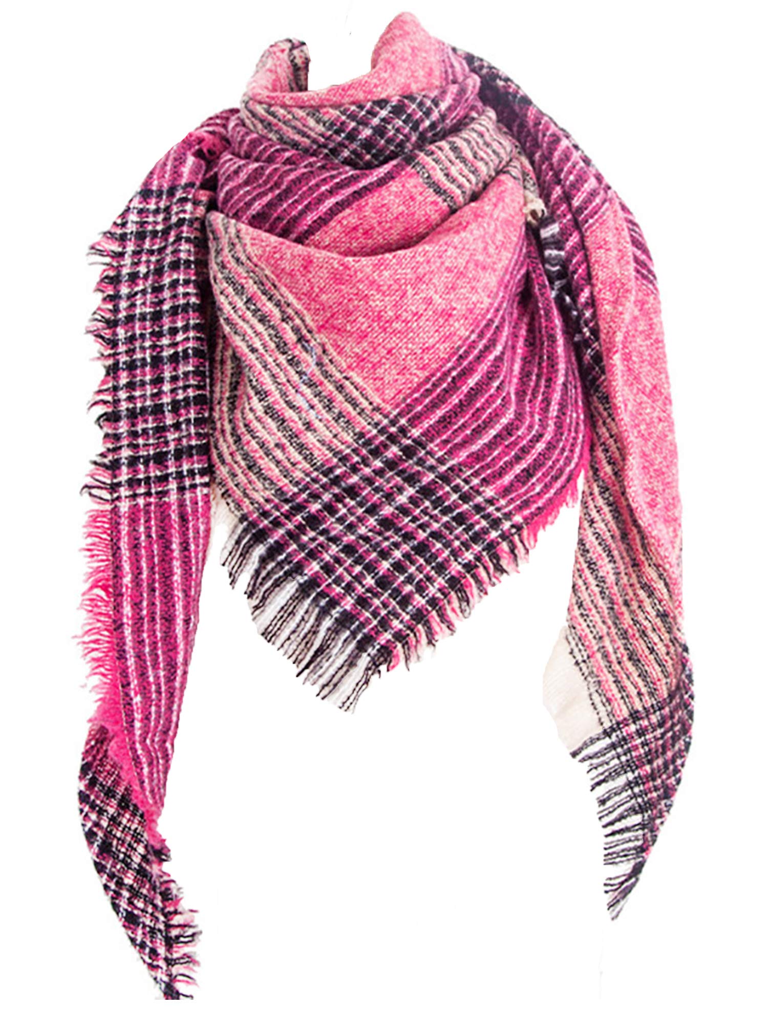 Wander AgioWomens Warm Scarf Triangle Shawls Winter Scarves Stripe Plaid Fichu Rough Surface