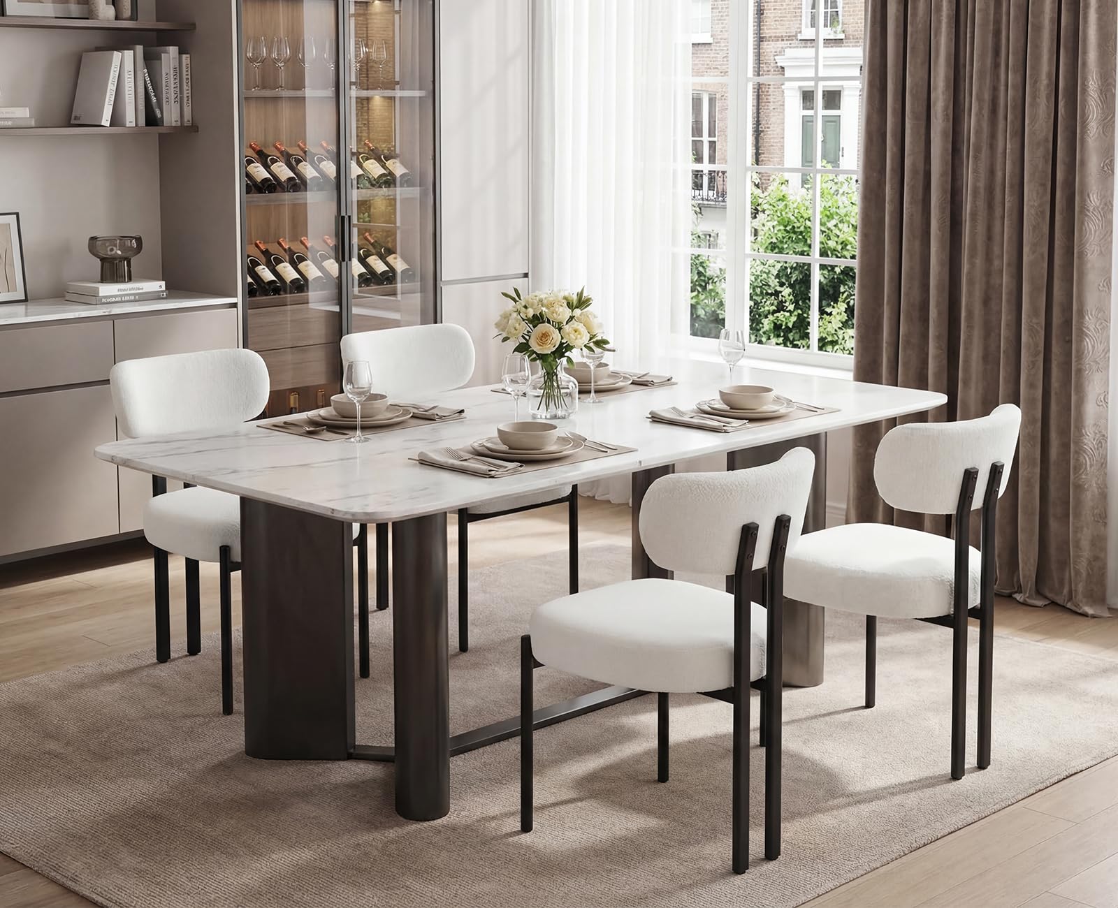 chairus Set di 2 Sedie da Cucina Sedie da Pranzo in Pelliccia, Bianca