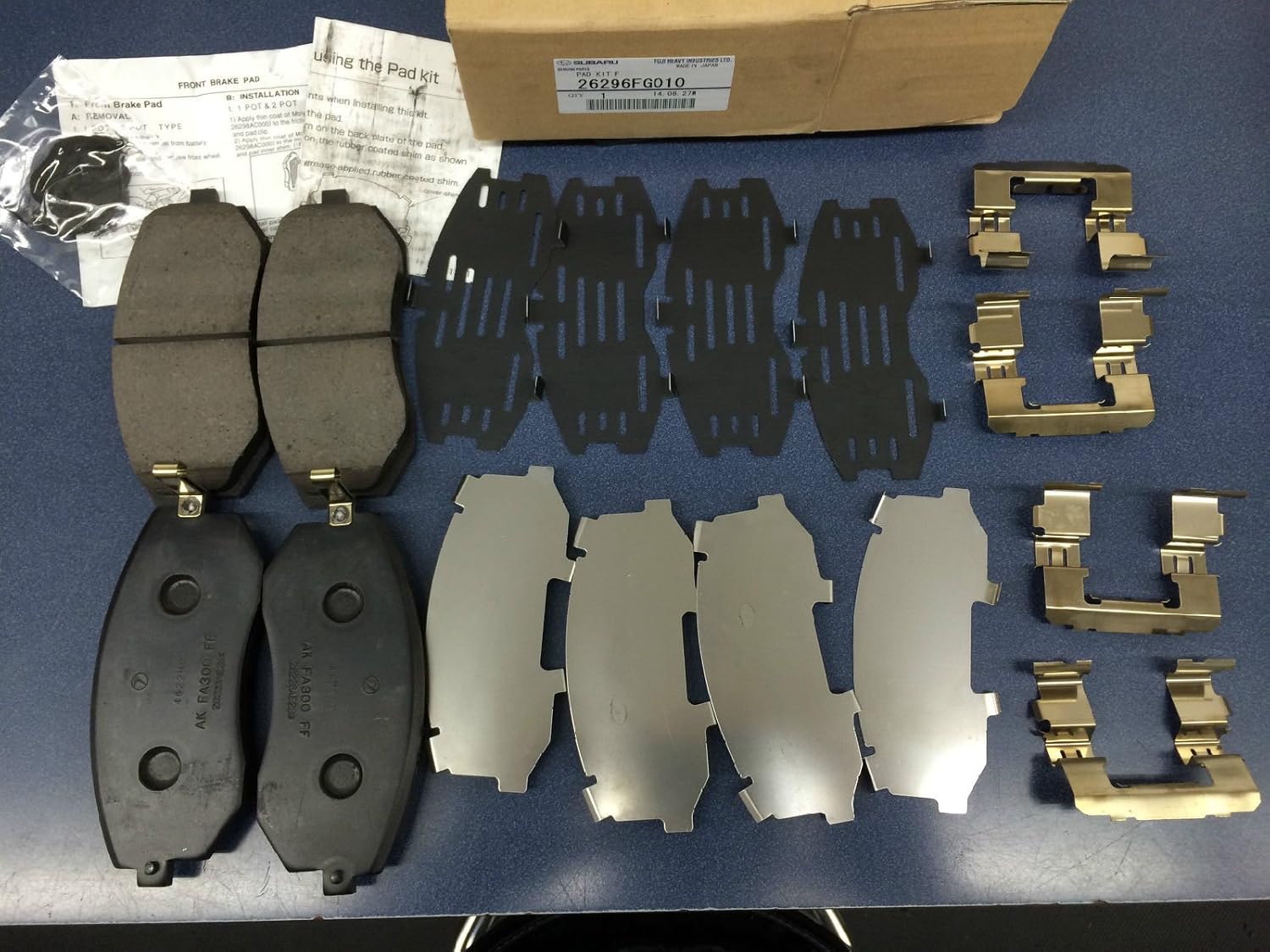 Subaru Front Brake Pad KIT with shims and clips Outback