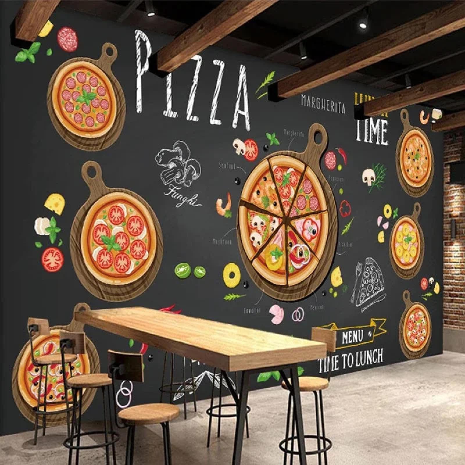 Papier peint 3D du salon et revêtements muraux de pizzeria dessinés