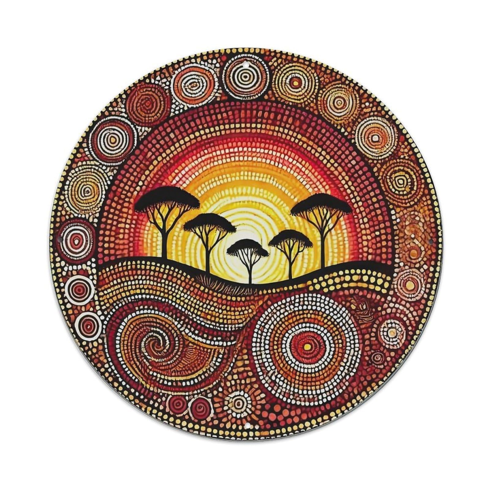 Circular Dot Art Pattern Sunset Landscape Metal Tin Sign