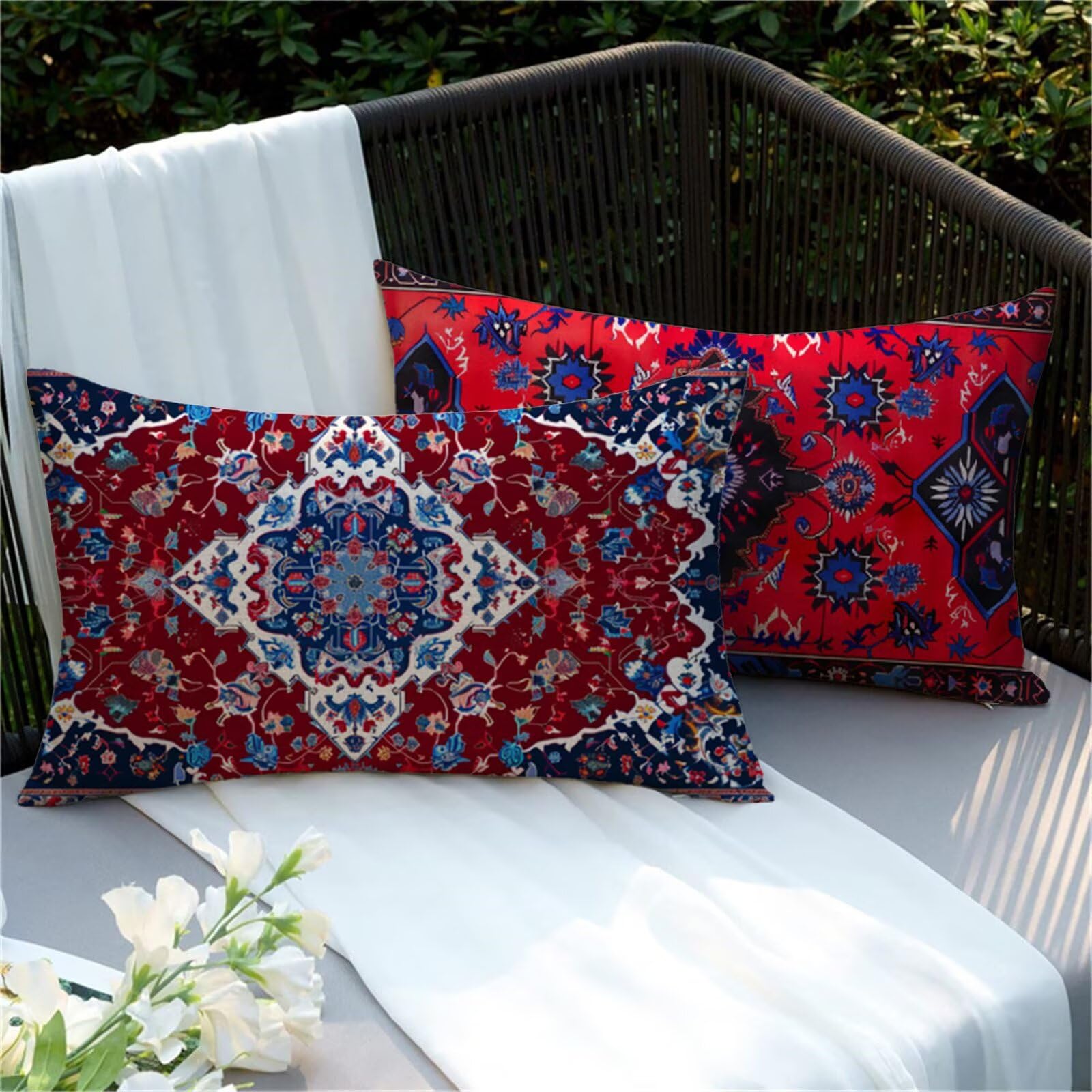 Outdoor Kissen Dunkelblau Kissenbezug 60x80,2 Stück Rechteckig Wetterfest Kissenbezüge Mandala Dekokissen mit Unsichtbarer Reißverschluss,Doppelseitig Druckdesig,Terrassen Balkon Deko Kissen Y2-300