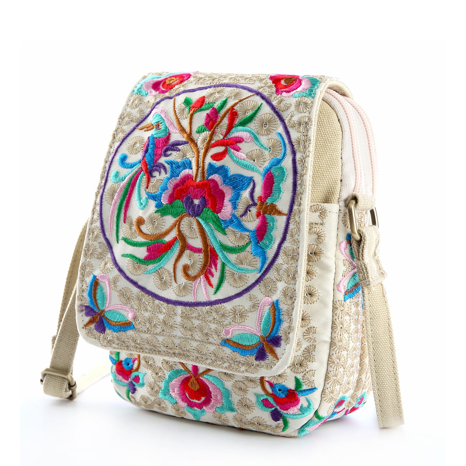 Goodhan Flower Embroidered Crossbody Bag Phone Purse Small Handbag Coin Pouch, Bigger Version