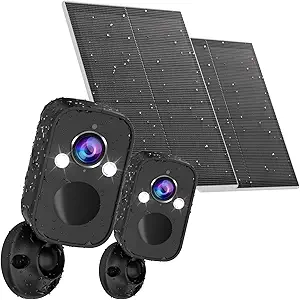 Rraycom 5MP Security Cameras Wireless Outdoor with Solar Panel, 2PC Outdoor Camera Wireless with 130° FOV, Full-Color Night Vision, Spotlight Siren Alarm, 2-Way Audio, Cloud/SD, w/Alexa asin的图片