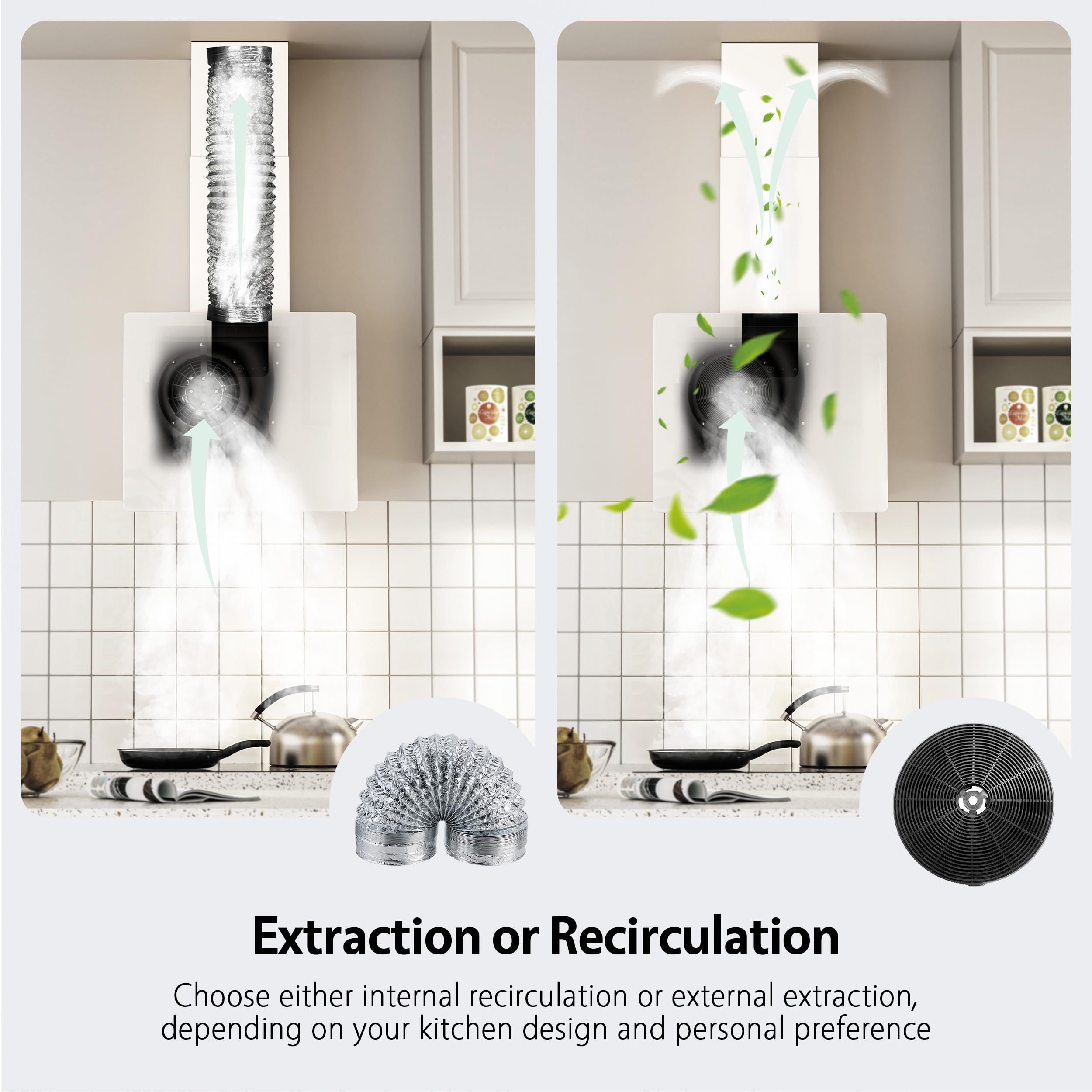 FIREGAS Hotte aspirante 60cm avec Filtre CC170, Moteur Brushless, Économie d'énergie, 9 Vitesses, 487 m³/h, Mode Évacuation ou Recirculation, En Acier Inoxydable Et Verre Trempé
