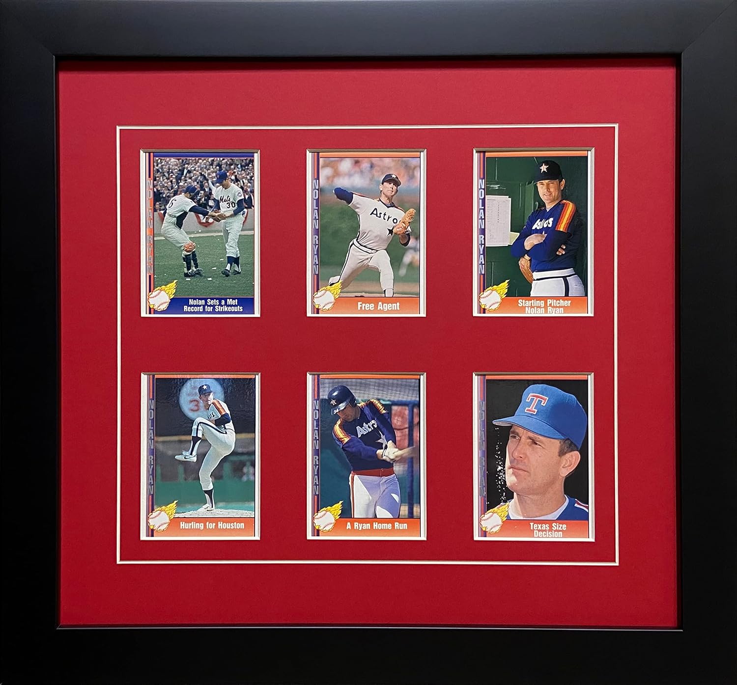 Trading Card Display Frame for 6 Cards Red (White Trim) Mat and Black Frame