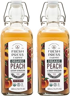 Fresh Press Farms Organic Peach Cider Vinegar with the Mother, 16.4 Fl Oz (Pack of 2), Georgia Made, Raw, Unfiltered, Certified Whole30, Non-GMO