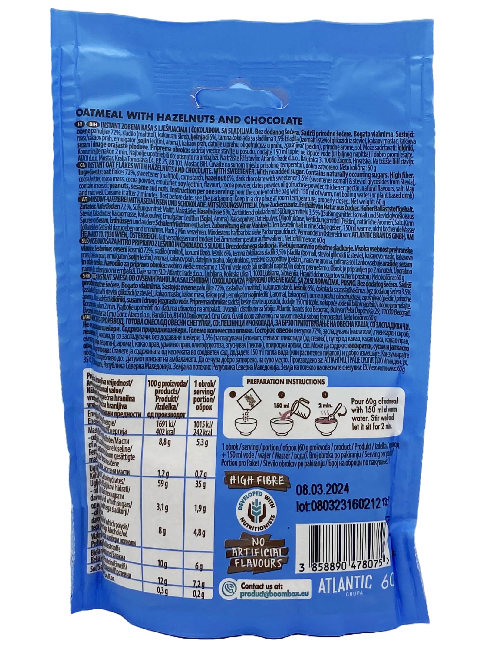 Avena BOOM BOX en Deliciosos sabores – Breakfast Delight (Hazelnut/chocolate - 60g)