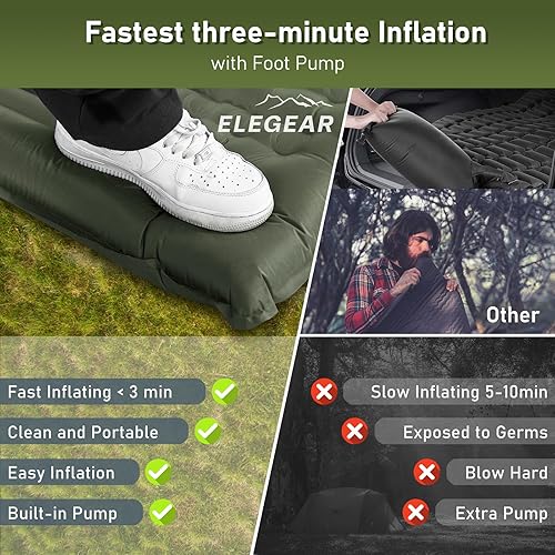 Miniatura 5 de Elegear Colchoneta de dormir doble para campamento, 4.7 pulgadas, ultra gruesa, para 2 personas con almohada con bomba de pie integrada, alfombrilla