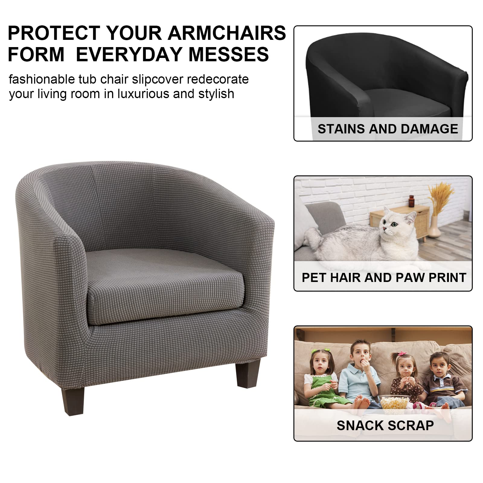 Lydevo Copripoltrona 1 Posto Elasticizzato,Copripoltrona con Cuscino Separato,Fodere per Poltrona da Cocktail Universale Lavabile Rimovibile,Coperture Protettive per Poltrona Club,Jacquard Grigio
